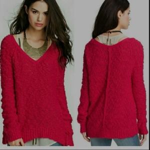 Free People Red V-Neck Sweater